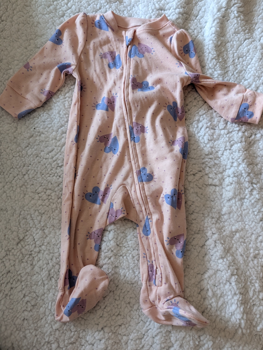 Baby Pink Heart-Print Footed One-Piece Sleeper